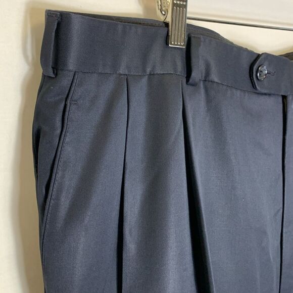 Brooks Brother Ink Black Wool Pleated Cuffed Straight Leg Dress Pants 42 X 33 - Picture 3 of 11